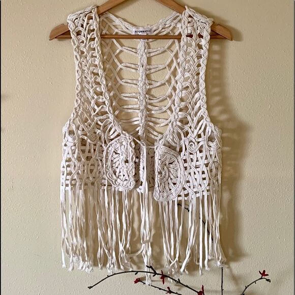 Roommates See Through Cream Hippie Vest Small - Picture 1 of 4